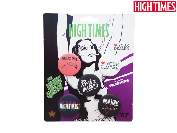 画像1: HIGH TIMES REEFER MADNESS PIN SET ハイタイムズ リーファーマッドネス ピンバッジセット 5個 パープルバージョン (1)
